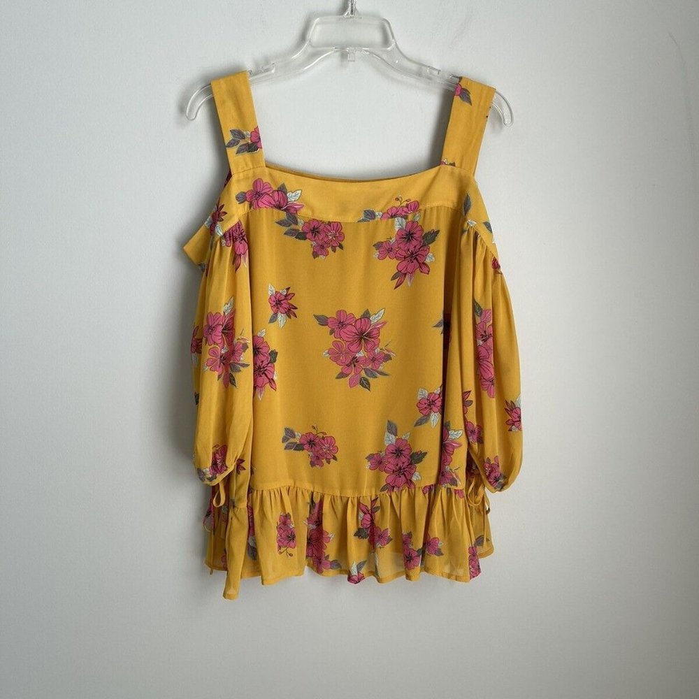 Anthropologie Current Air Yellow Floral Cold Shoulder Blouse